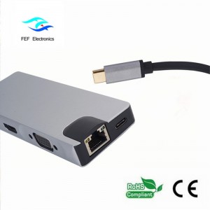 USB Typ c / HDMI Buchse + VGA Buchse + 2 * USB3.0 Buchse + SD + TF + PD Metallgehäuse